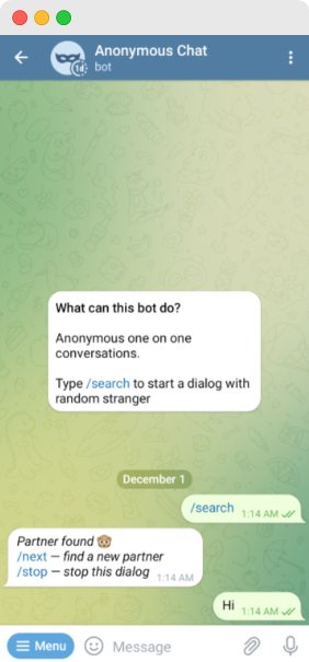 Anonymous Chatbot messages on Telegram